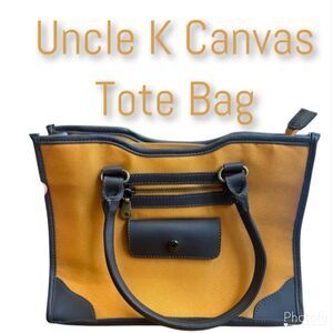uncle k Mustard Yellow Canvas Leather Satchel Bag Structured Brazilian Design
